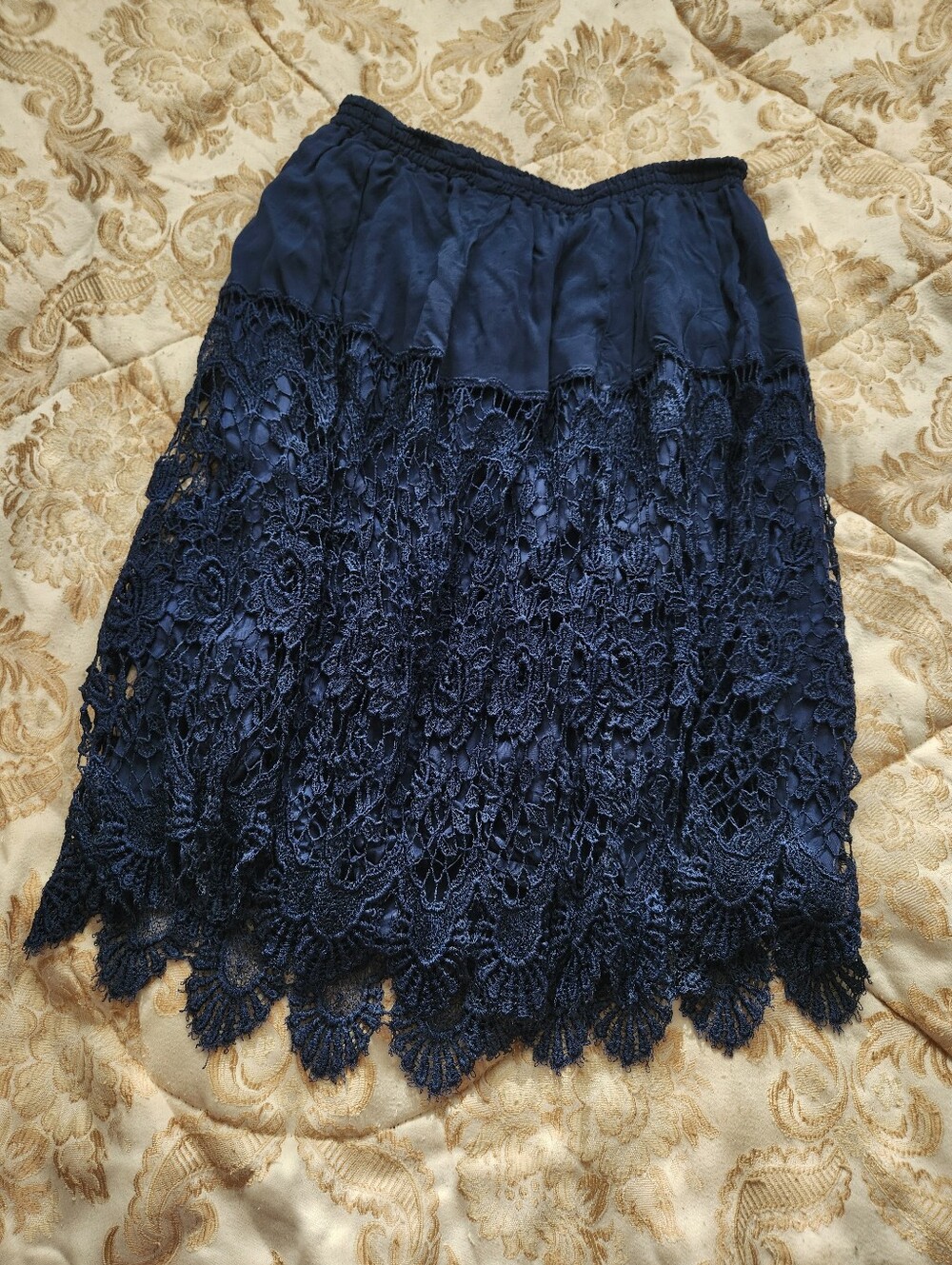 Y2K Vintage Blue Silk and Lace Skirt Size L